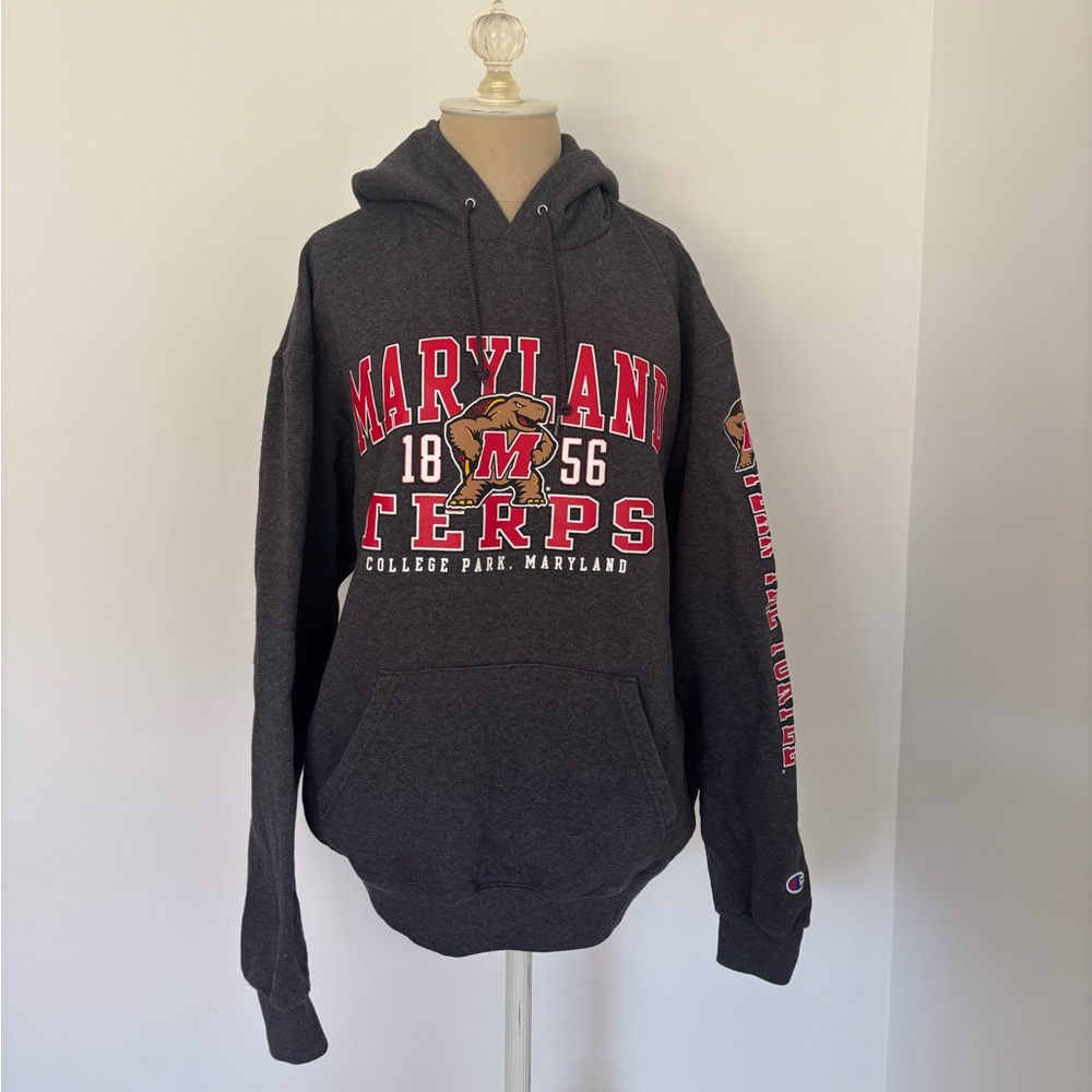 Maryland Terps Hoodie Sweatshirt Gray Pullover L
